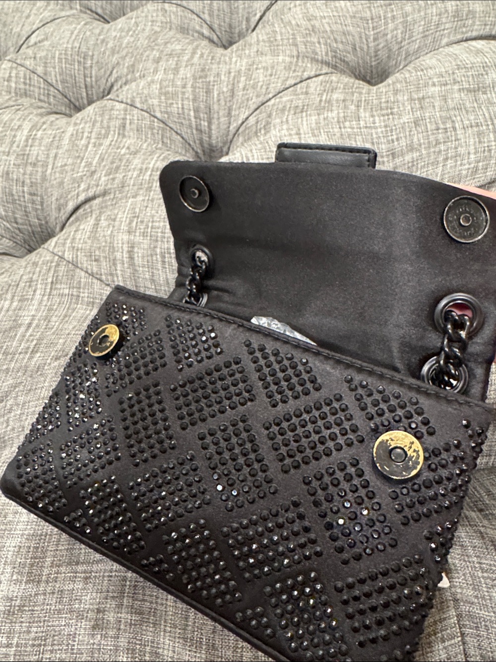 Kurt Geiger Bag Mini Kensington Crystal Studs Black Nylon Convertible Crossbody - Picture 10 of 17